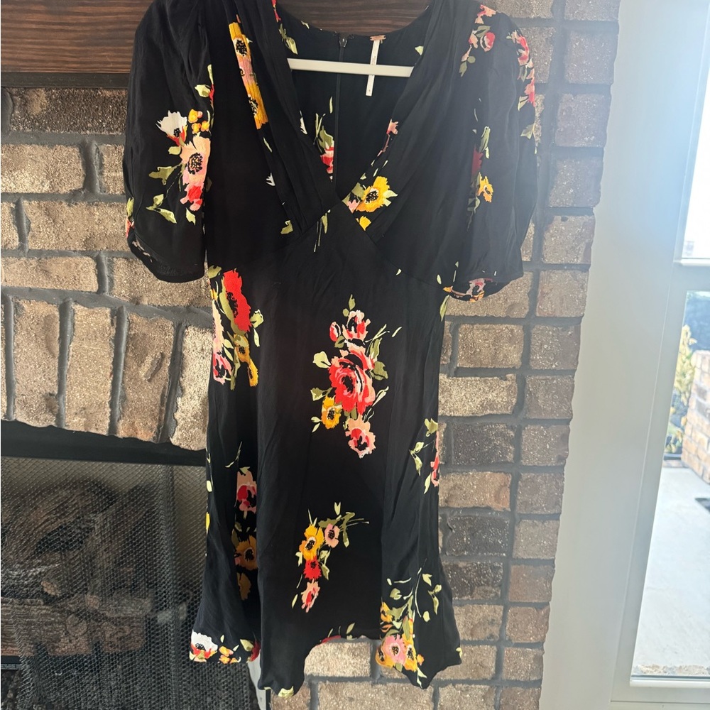 Free People Black Mini Dress with Floral Print